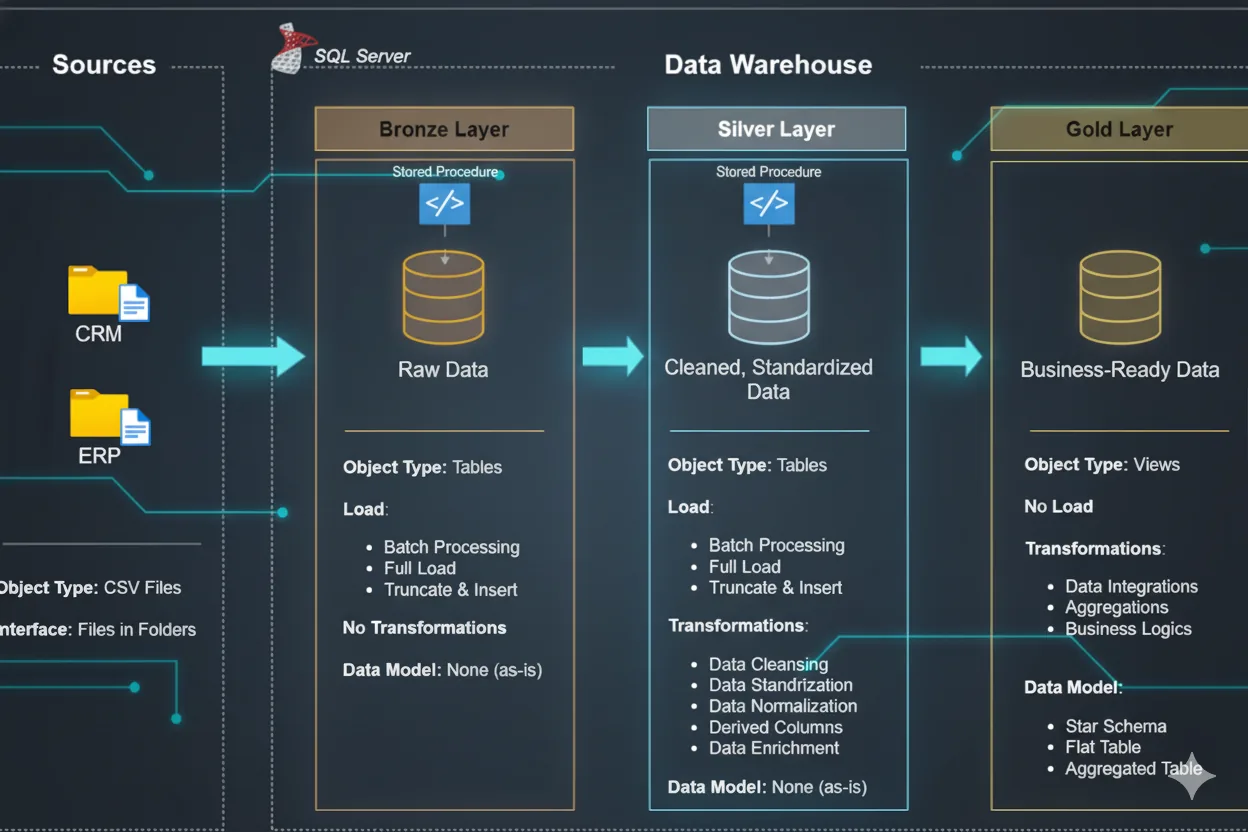 Architecture diagram for a Medallion data warehouse